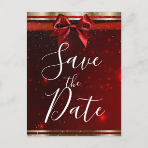 Red Sparkle Chic Bow Elegant Holiday Save the Date Aankondigingskaart