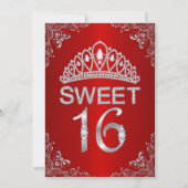 Red Sparkle Diamond Tiara Sweet 16 Invitation (Devant)