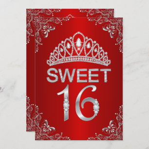 Red Sparkle Diamond Tiara Sweet 16 Uitnodiging