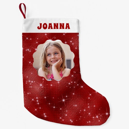 Red Sparkle Glitter Kleine Kerstsok (Voorkant)