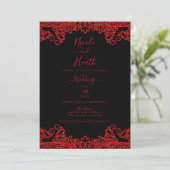 Red Sparkle Glitter Lace Black Elegant Wedding Kaart (Staand voorkant)