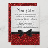 Red Sparkle-look Bow Graduation Invitation (Devant / Derrière)
