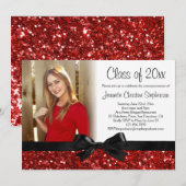 Red Sparkle-look Ribbon Bow Foto Afstuderen Kaart (Voorkant / Achterkant)