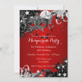 Red Sparkle Magical Night Masquerade Party Invite Kaart (Voorkant)