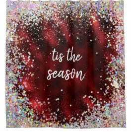 Red Sparkle Merry Christmas Season Douchegordijn