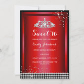 Red Sparkle Tiara Sweet 16 Anniversaire Invitation (Devant)