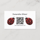 Red sparkles Ladybug Custom QR code Wit Visitekaartje (Achterkant)