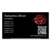 Red sparkles Ladybug QR code zwart Custom Magnetisch Visitekaartje (Voorkant)