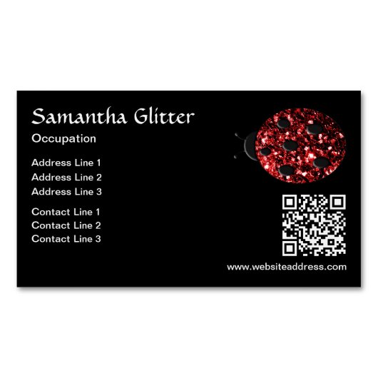 Red sparkles Ladybug QR code zwart Custom Magnetisch Visitekaartje (Voorkant)