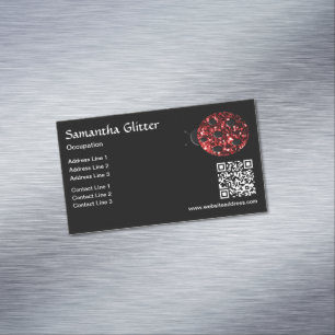 Red sparkles Ladybug QR code zwart Custom Magnetisch Visitekaartje