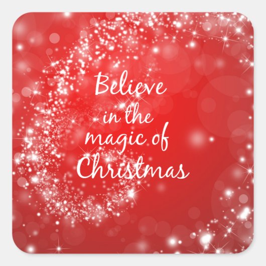 Red Sparkles met kerst Magic Quote Vierkante Sticker (Voorkant)
