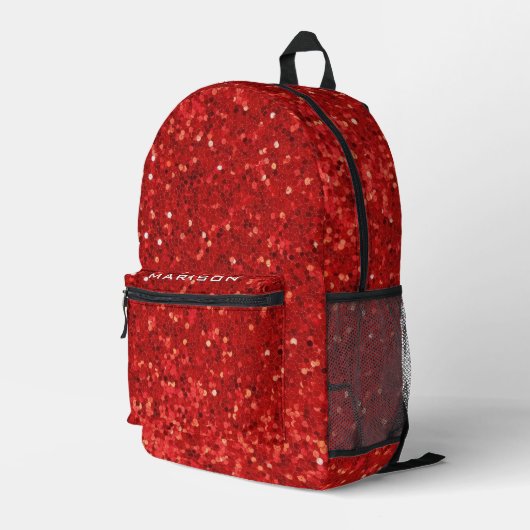 Red sparkling glitter pattern bedrukte rugzak (Achterkant Hoek Rechts)