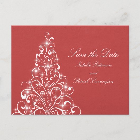 Red Sparkly Holiday Tree Enregistrer la date Carte (Devant)