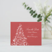 Red Sparkly Holiday Tree Enregistrer la date Carte (Debout devant)
