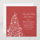 Red Sparkly Holiday Tree Save the Date Invitation (Devant / Derrière)