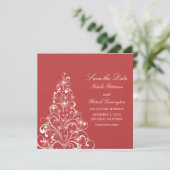 Red Sparkly Holiday Tree Save the Date Invitation (Debout devant)