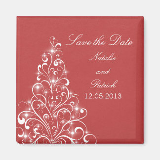 Red Sparkly Holiday Tree Save the Date Magnet Magneet