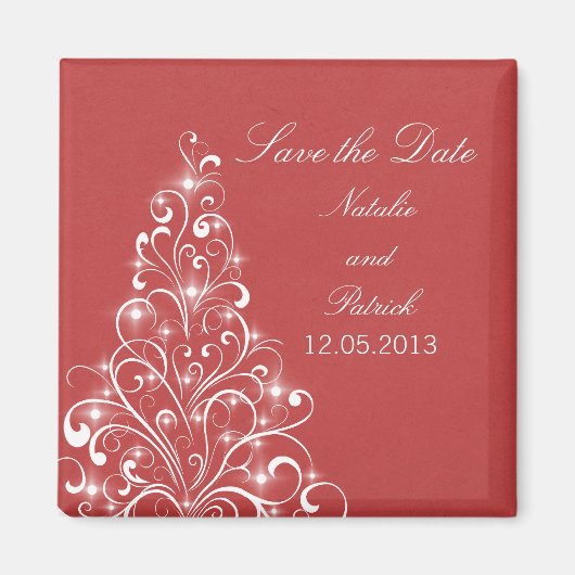 Red Sparkly Holiday Tree Save the Date Magnet Magneet (Voorkant)