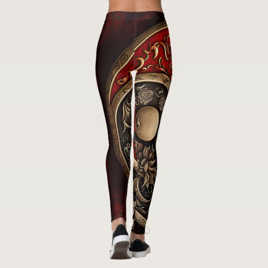 Red Spiritueel Yin en Yang Meditation en Yoga Leggings (Achterkant)