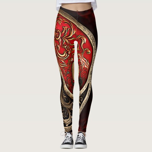 Red Spiritueel Yin en Yang Meditation en Yoga Leggings (Voorkant)
