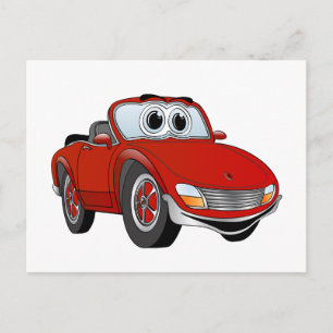 Red Sports Car Convertible Cartoon Briefkaart