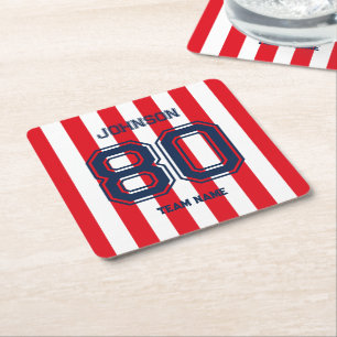 Red Sports Team Custom Name Number Team Gameday Vierkante Kartonnen Onderzetter