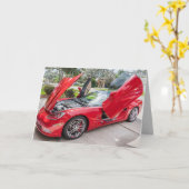 RED SPORTSCAR CONVERTIBLE BIRTHDAY-KAARTEN KAART (Gele Bloem)