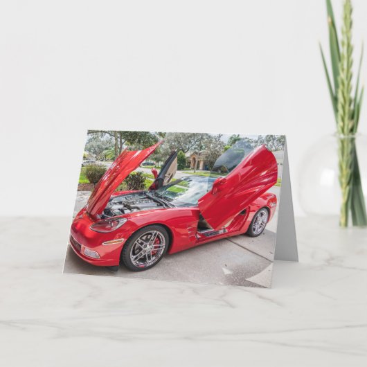 RED SPORTSCAR CONVERTIBLE BIRTHDAY-KAARTEN KAART (Voorkant)