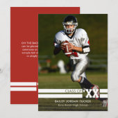 Red Sporty Photo Faire-part de graduation (Devant / Derrière)