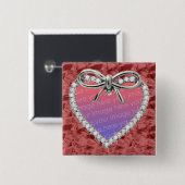 Red Square Diamond Heart Lijst Button (Voorkant /achterkant)