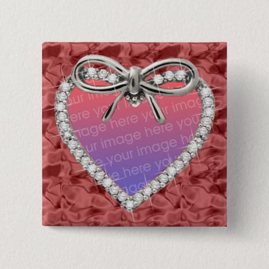Red Square Diamond Heart Lijst Button (Voorkant)