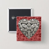 Red Square Elegant Designer Heart Button (Voorkant /achterkant)