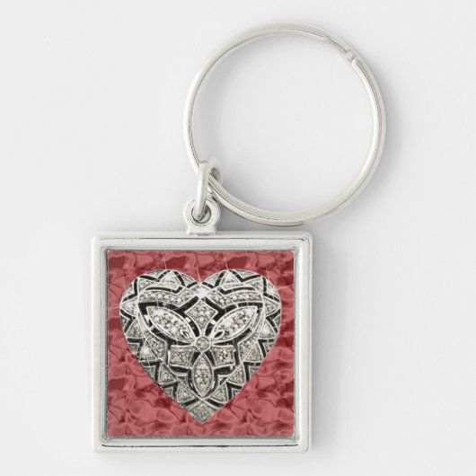 Red Square Elegant Designer Heart Keychain (Voorkant)
