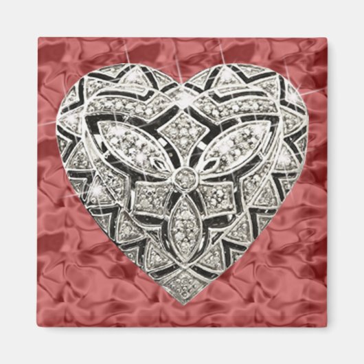 Red Square Elegant Designer Heart Magnet Magneet (Voorkant)