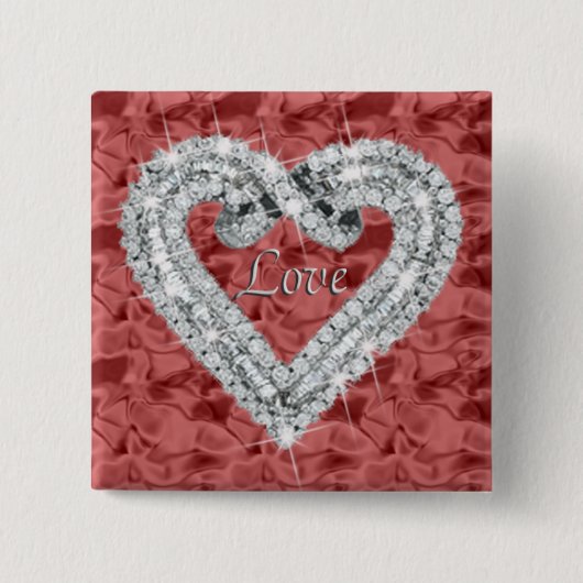 Red Square Love Diamond Heart Button (Voorkant)