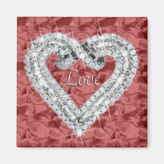 Red Square Love Diamond Heart Magnet Magneet (Voorkant)