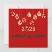 Red Square wish card New Year with Christmaball Feestdagenkaart (Voorkant)