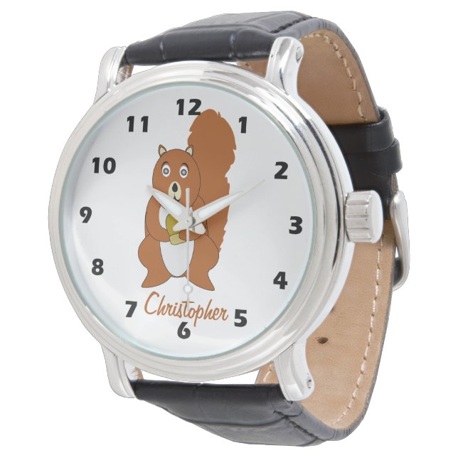 Red Squirrel Design Personalised Horloge (Gekanteld)