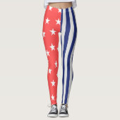 Red Star Blue Stripes Fun Summer Leggings (Devant)