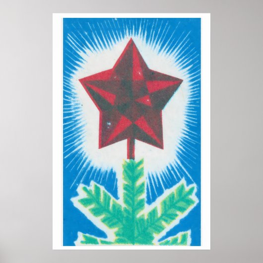 Red Star Christmas Tree Matchbox Art Print (Voorkant)