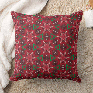 Red Star en Green Geometric Kerstpatroon Kussen