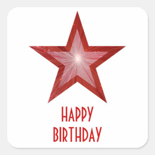 Red Star 'Happy Birthday' vierkante sticker wit