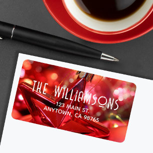 Red Star Ornament kerstadres Etiket