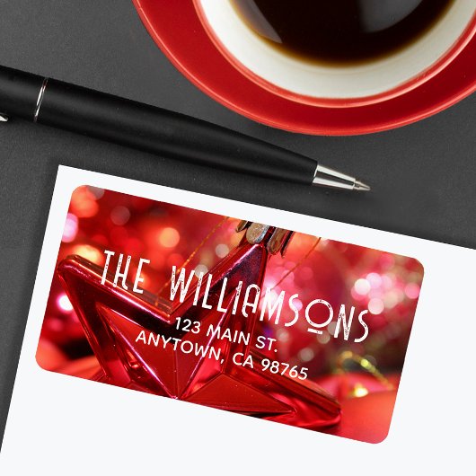 Red Star Ornament kerstadres Etiket