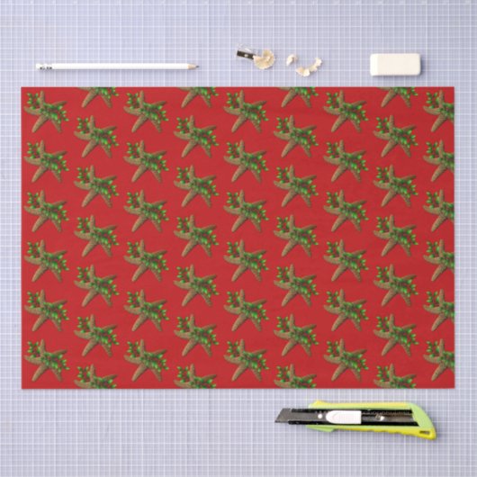 Red Starfish in Holly Pattern kerst Tissuepapier (Craft)