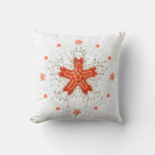 Red starfish on vintture texture Throw Pillow Kussen (Voorkant)