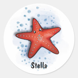 Red Starfish waterverf stijl Ronde Sticker