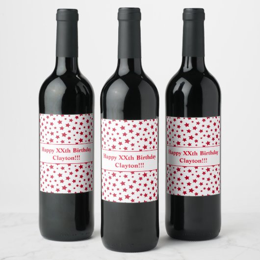 Red Stars Avec Message Anniversaire Vin Étiquette (Bouteilles)