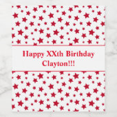 Red Stars Avec Message Anniversaire Vin Étiquette (Étiquettes simples)