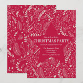 Red Stars et Holly Christmas party Invitation (Devant / Derrière)